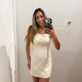 CREAM HALTER NECK MINI DRESS
