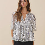 Silver Sequin V Neck Blouse