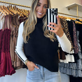 White/ Black Mock Neck Ribbed Bodysuit