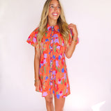 FLORAL MIX PUFF SLEEVE COLLARED MINI DRESS
