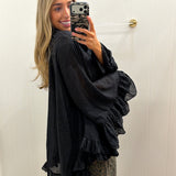 LBK BLACK FLOWY BOW RUFFLE TOP