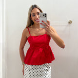 LBK RED BEADED PEPLUM TOP