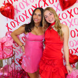 Red Rose Satin Scarf Mini Dress
