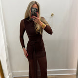 CHOCOLATE LONGSLEEVE SHEER MAXI DRESS