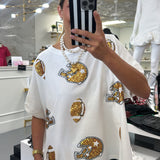 WHITE SEQUIN FOOTBALL TOP