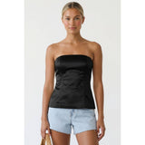 Tailored Long Satin Tube Top: Light Tan / S-M-L(3-2-1)