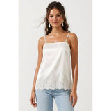 Square Neck Lace Trim Satin Cami: Black / L