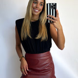 BURGUNDY RUFFLE HEM SKIRT (size large left)