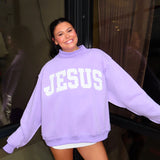JESUS LAVENDER EMBROIDERED MOCK NECK