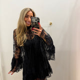 LBK BLACK LACE CHIFFON LONGSLEEVE DRESS