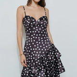 Black Satin Polka Dot Maxi Dress