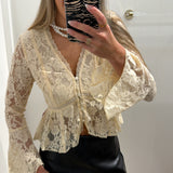 CREAM LACE FLARE SLEEVE TOP