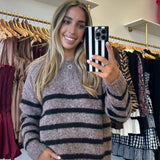 Mocha Soft Fuzzy Striped Sweater