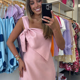 Pink One Shoulder Bow Dress