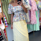 YELLOW TEXTURED FLOWY SKIRT