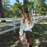 IVORY RUFFLE CHIFFON BLOUSE BELL SLEEVE TOP