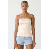 Tailored Long Satin Tube Top: Light Tan / S-M-L(3-2-1)