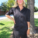 BLACK RUFFLE COLLARED SHIRT DRESS