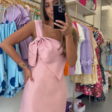 Pink One Shoulder Bow Dress