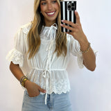 WHITE EYELET LACE DETAILED TOP