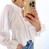 WHITE CROCHET BELL SLEEVE TOP