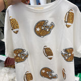 WHITE SEQUIN FOOTBALL TOP