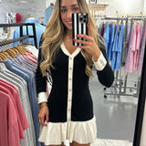 BLACK CONTRAST FILL BUTTON MINI DRESS
