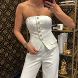 White Embellished Button Jumpsuit