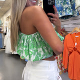 GREEN FLORAL ONE SHOULDER RUFFLE TOP