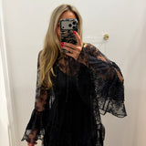 LBK BLACK LACE CHIFFON LONGSLEEVE DRESS