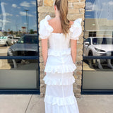 WHITE FRONT BUTTON TIERED MAXI DRESS (size large left)