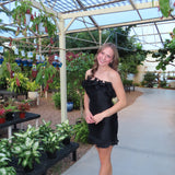 BLACK RUFFLE MINI STRAPLESS DRESS