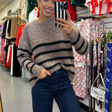 Mocha Soft Fuzzy Striped Sweater