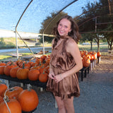 Champagne Brown Ruffle Halter Neck Mini Dress