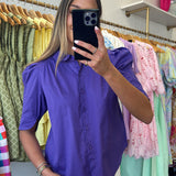 PURPLE RUFFLE COLLARED PUFF SLEEVE TOP