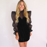 BLACK VELVET PUFF SLEEVE MINI DRESS (size medium left)