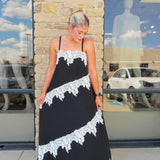 WF BLACK LACE TRIM MAXI DRESS