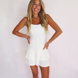 WHITE RUFFLE HEM MINI ROMPER
