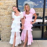 WHITE FRONT BUTTON TIERED MAXI DRESS (size large left)