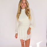 CREAM LONGSLEEVE PLEATED DRESS