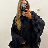 LBK BLACK FLOWY BOW RUFFLE TOP