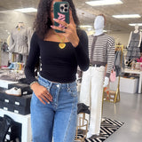 WF BLACK SQUARE NECK STRETCH TOP