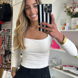 Ivory Square Neck Long Side Ruched Top