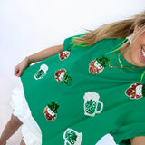 GREEN SEQUIN LEPRECHAUN TEE (size medium left)