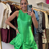 Green Metallic Bow Mini Dress