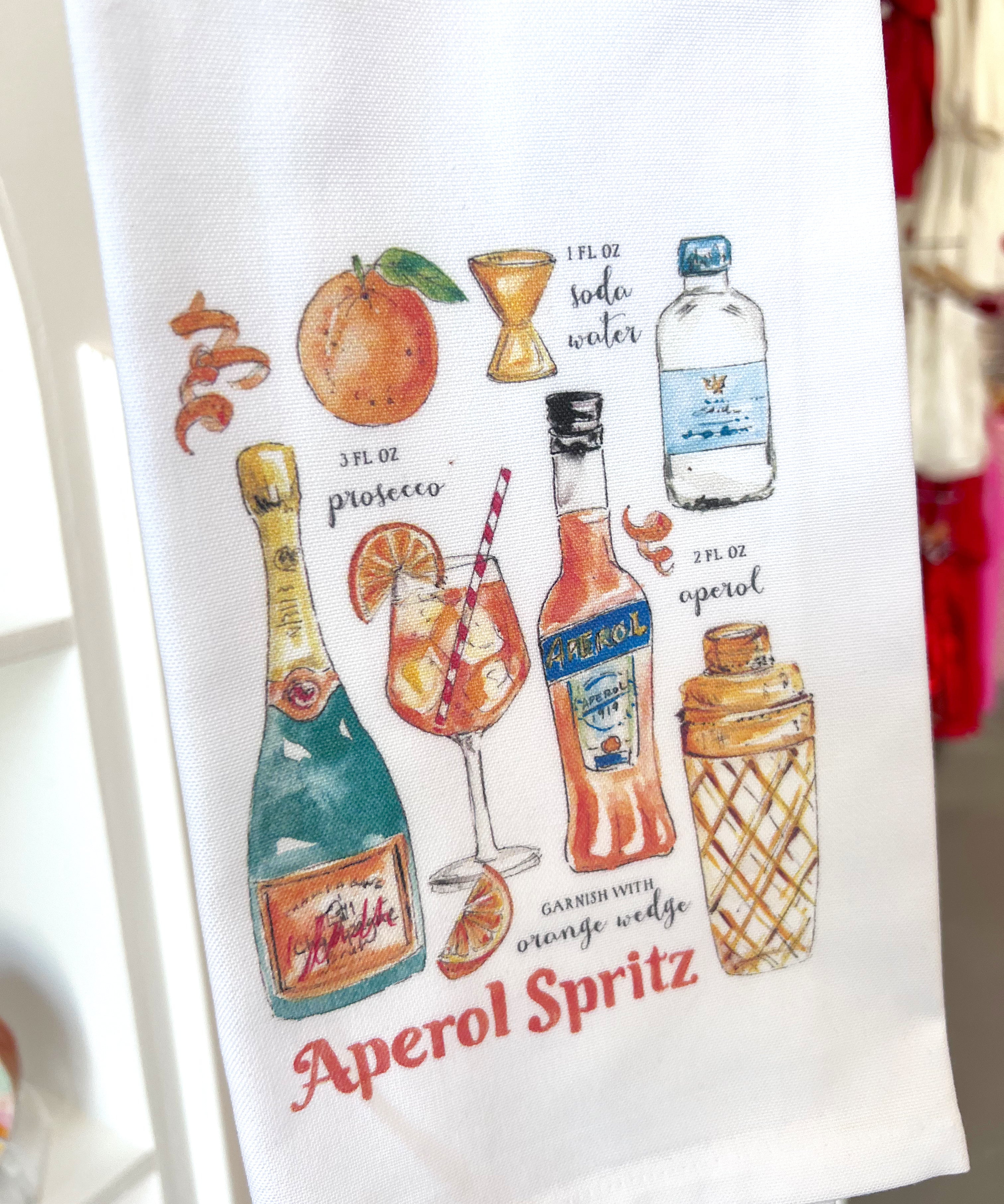 KITCHEN TOWEL HANDPAINTED APEROL SPRITZ RECIPE
