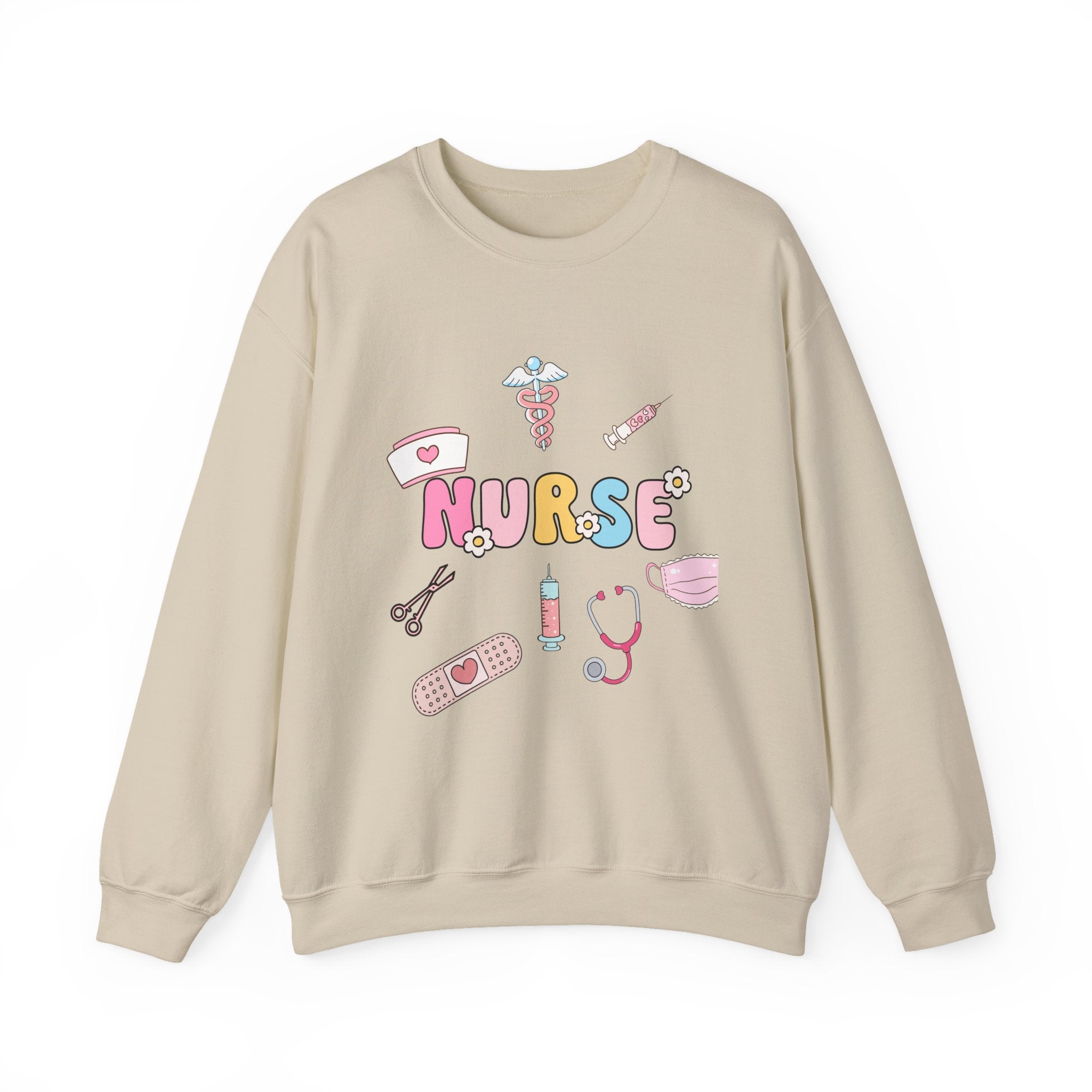 Nurse Medical Icons Crewneck Sweatshirt – Cute Nurse Graphic Pullover