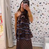 LBK BROWN SERENA RUFFLE ROSE DRESS