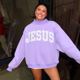 JESUS LAVENDER EMBROIDERED MOCK NECK