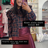 Black Plaid Front Blouse